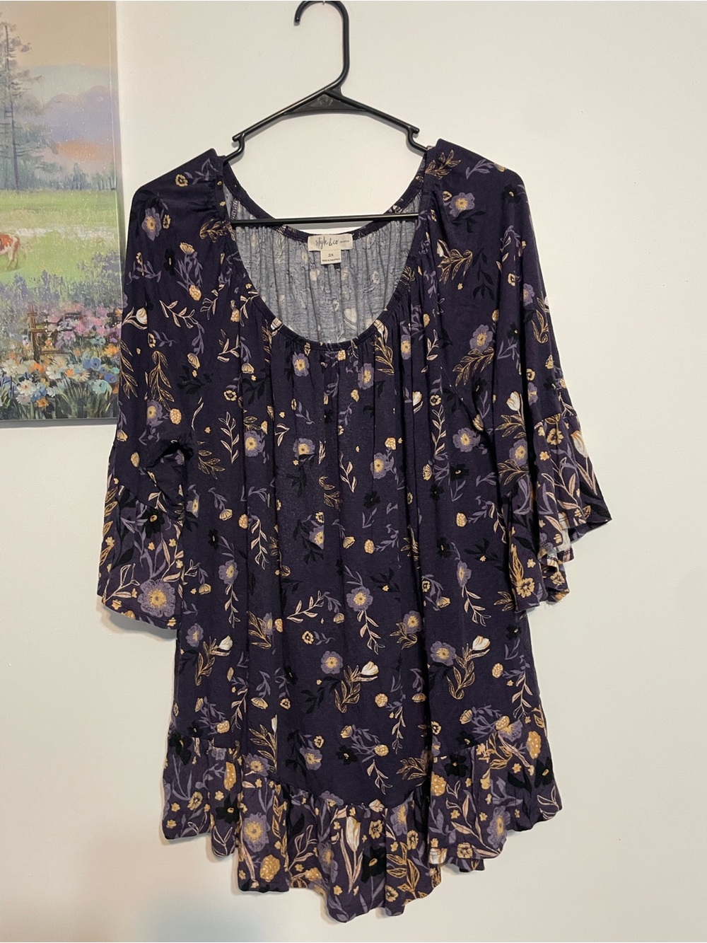 Style & Co. Navy Floral Peasant Tunic
